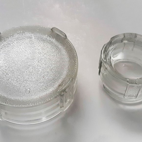Antique VTG ART DECO Clear GLASS Vanity Powder Box Trinket Metal Lid Set of 2 - Picture 9 of 12